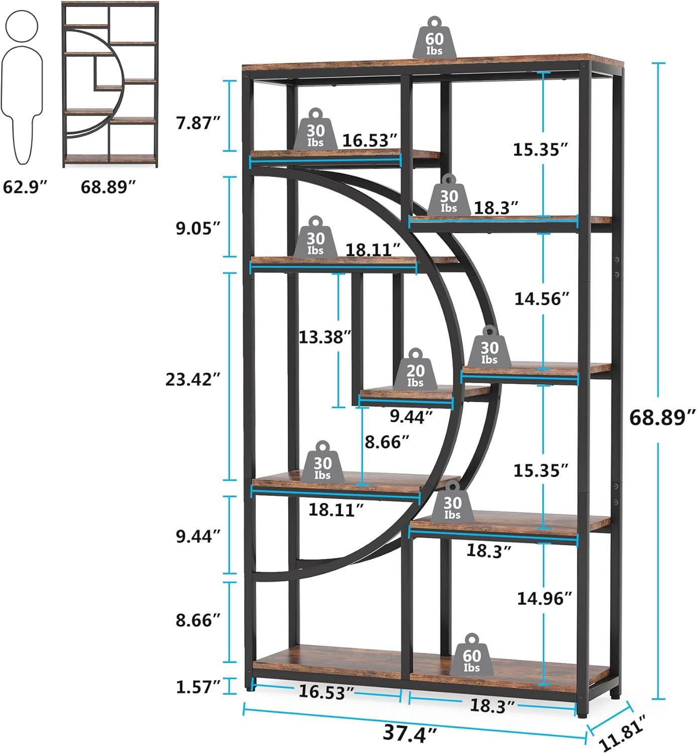 Geometric Design Display Shelf, Spacious Bookcase, Freestanding Bookshelf