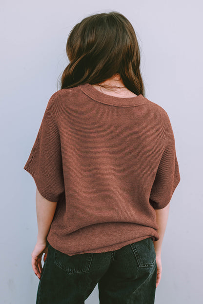 Coffee Mock Neck Short Batwing Sleeve Sweater - Eloy Royal