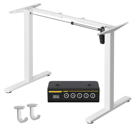 White Single-motor electric standing desk frame, suitable for home and office, adjustable height and length, built-in powerful 154-lb motors with 3 height memory setting