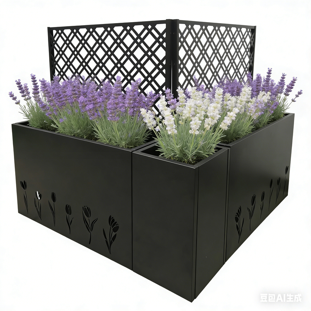 Metal Planter-Trellis Combo (Set of 3) - Raised Garden Bed, Flower Trellis & Privacy Screen for Patio, Balcony, Garden, Rust-Resistant Planter Box with Drainage Holes, 23.6in Depth Planting Bed, Tulip