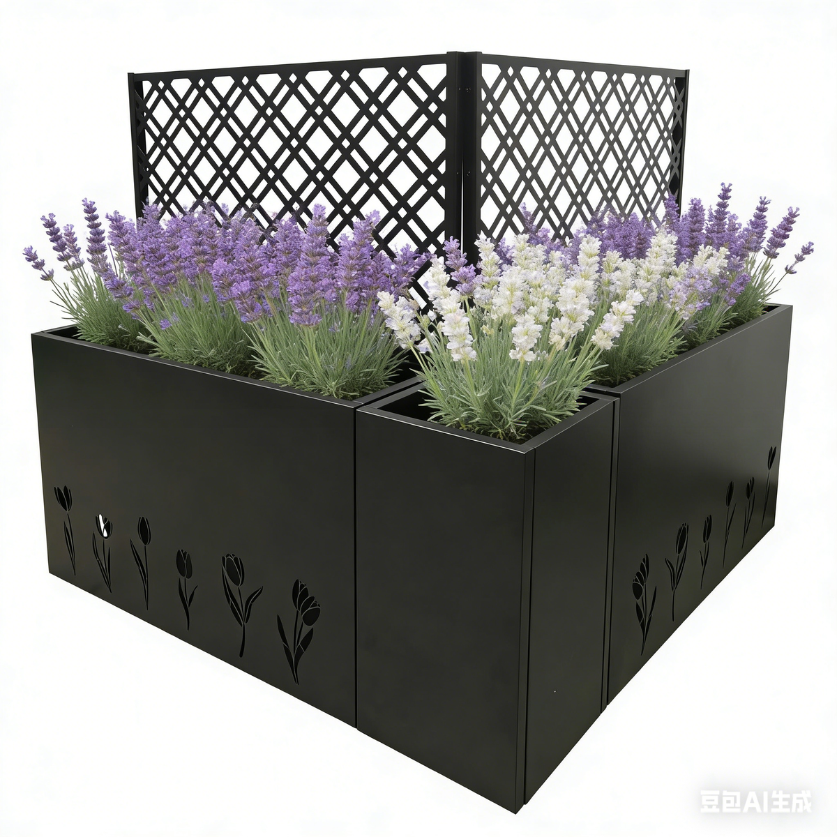 Metal Planter-Trellis Combo (Set of 3) - Raised Garden Bed, Flower Trellis & Privacy Screen for Patio, Balcony, Garden, Rust-Resistant Planter Box with Drainage Holes, 23.6in Depth Planting Bed, Tulip