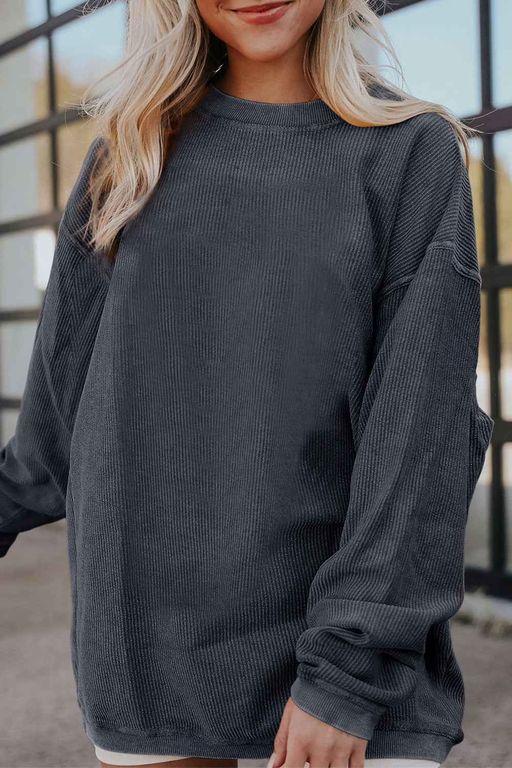 Dark Grey Drop Sleeve Ribbed Oversized Sweatshirt - Eloy Royal