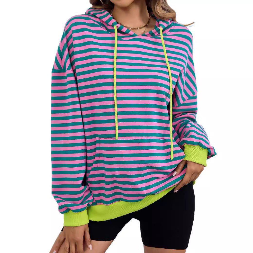 Women's Loose Casual Striped Hoodie