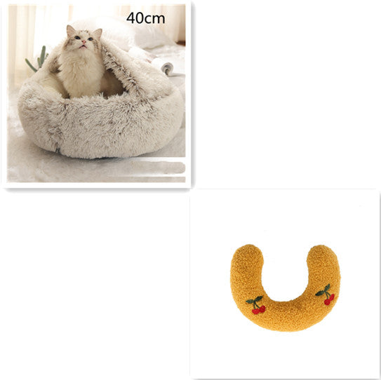 2 In 1 Dog And Cat Bed Pet Winter Bed Round Plush Warm Bed House Soft Long Plush Pets Bed - Eloy Royal