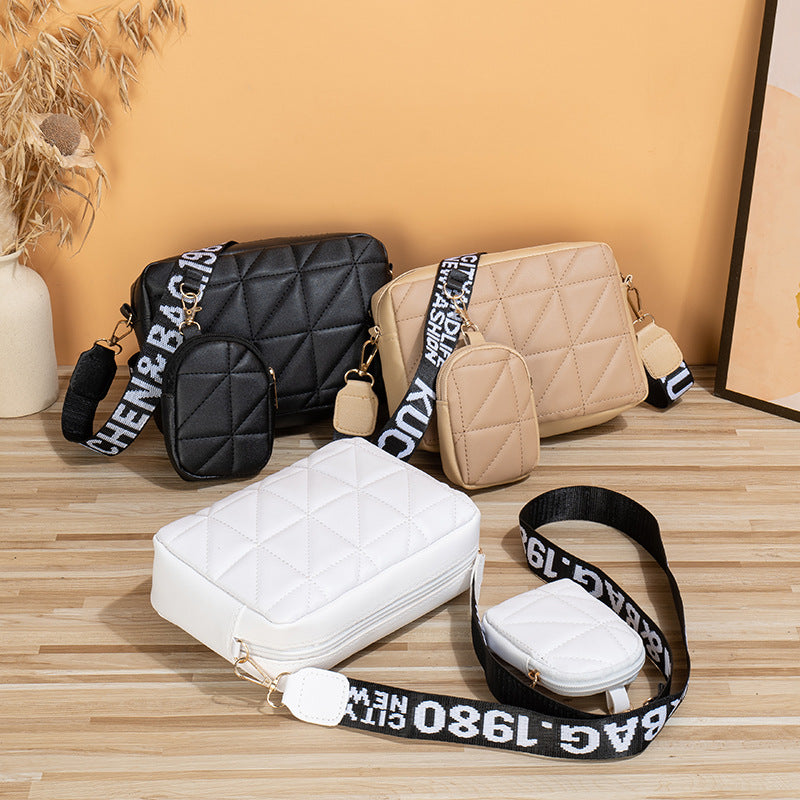 2Pcs Rhombus Shoulder Bag With Wallet Letter Print Wide Shoulder Strap Small Square Bag Large Capacity Cell Phone Crossbody Bags - Eloy Royal