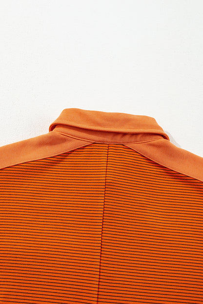 Orange Exposed Seam Puff Sleeve Henley Sweatshirt