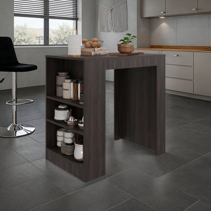 Portree Kitchen Island and Counter Dining Table with Spacious Top Dining Surface, 3 Accessible Side Shelves for Kitchen Storage
