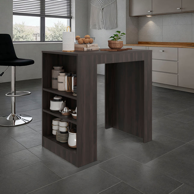 Portree Kitchen Island and Counter Dining Table with Spacious Top Dining Surface, 3 Accessible Side Shelves for Kitchen Storage