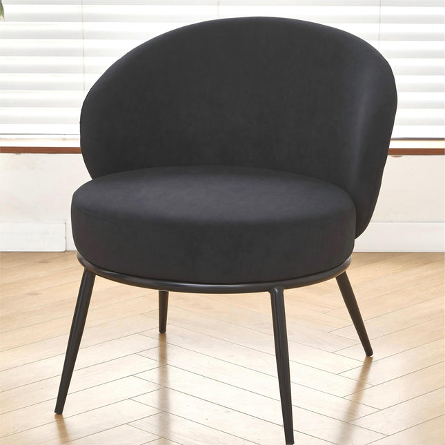 Round Velvet Accent Chair, Mid-Century Modern Upholstered Armchair with Metal Legs, Comfy Barrel Side Chair for Living Room Bedroom