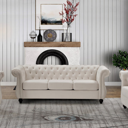 Chesterfield 3-Piece Crushed Velvet Living Room Set, 3-Seater Sofa & 2-Seater Loveseat & Single  Chair, Button Tufted Design with Rolled Arms, Wood Tapered Feet, High Density Foam