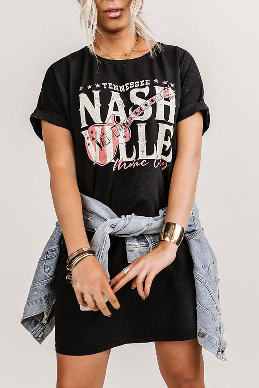 Black Nashville Music Festival Trending T-Shirt Dress - Eloy Royal