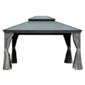 10' X 14' Hardtop Gazebo Permanent Outdoor Gazebo with Galvanized Steel Double Roof, Aluminum Frame, Curtains and Netting for Patio Lawn and Garden, Gray