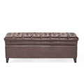 Cancia 50' Wide Faux Leather Tufted Rectangle Storage Ottoman Brown PU
