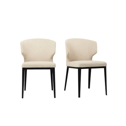 Dining Chair, Barrel-Style Back, Warm Beige Upholstery, Iron Frame - Set of 2