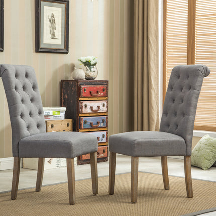 Habit Solid Wood Tufted Parsons Dining Chair, Set of 2, Grey
