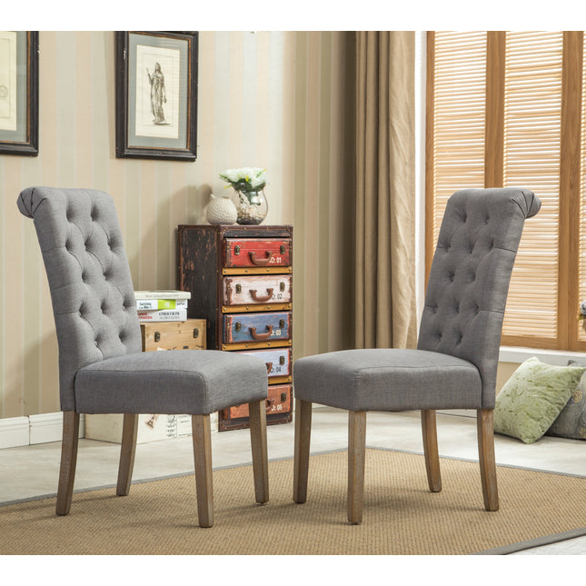 Habit Solid Wood Tufted Parsons Dining Chair, Set of 2, Grey