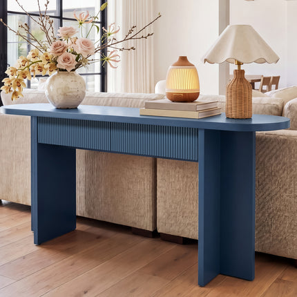 OMCHOM 63 Inch Console Table with 2 Drawers, Fluted Entryway Tables with Storage, Heavy Duty Sofa Table Behind The Couch, Mid Century Hallway Tables for Entryway, Hallway, Living Room