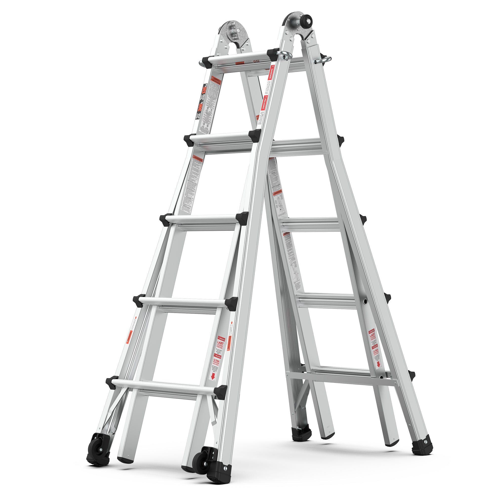 Aluminum Multi-Position Ladder with Wheels, 300 lbs Weight Rating, Metallic Grey, Aluminium Alloy, 22 FT