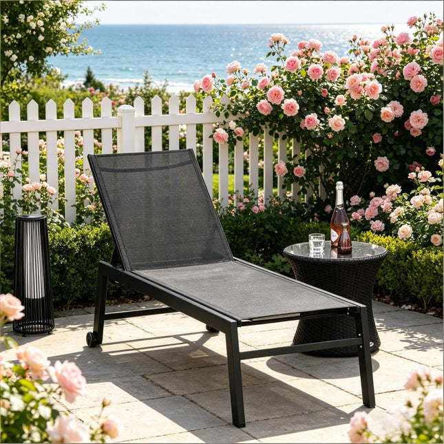 Comfortable Pool Chair,Outdoor Chaise Lounge Chair,Tanning Chair with Wheels(Only Chaise Lounge Chair)