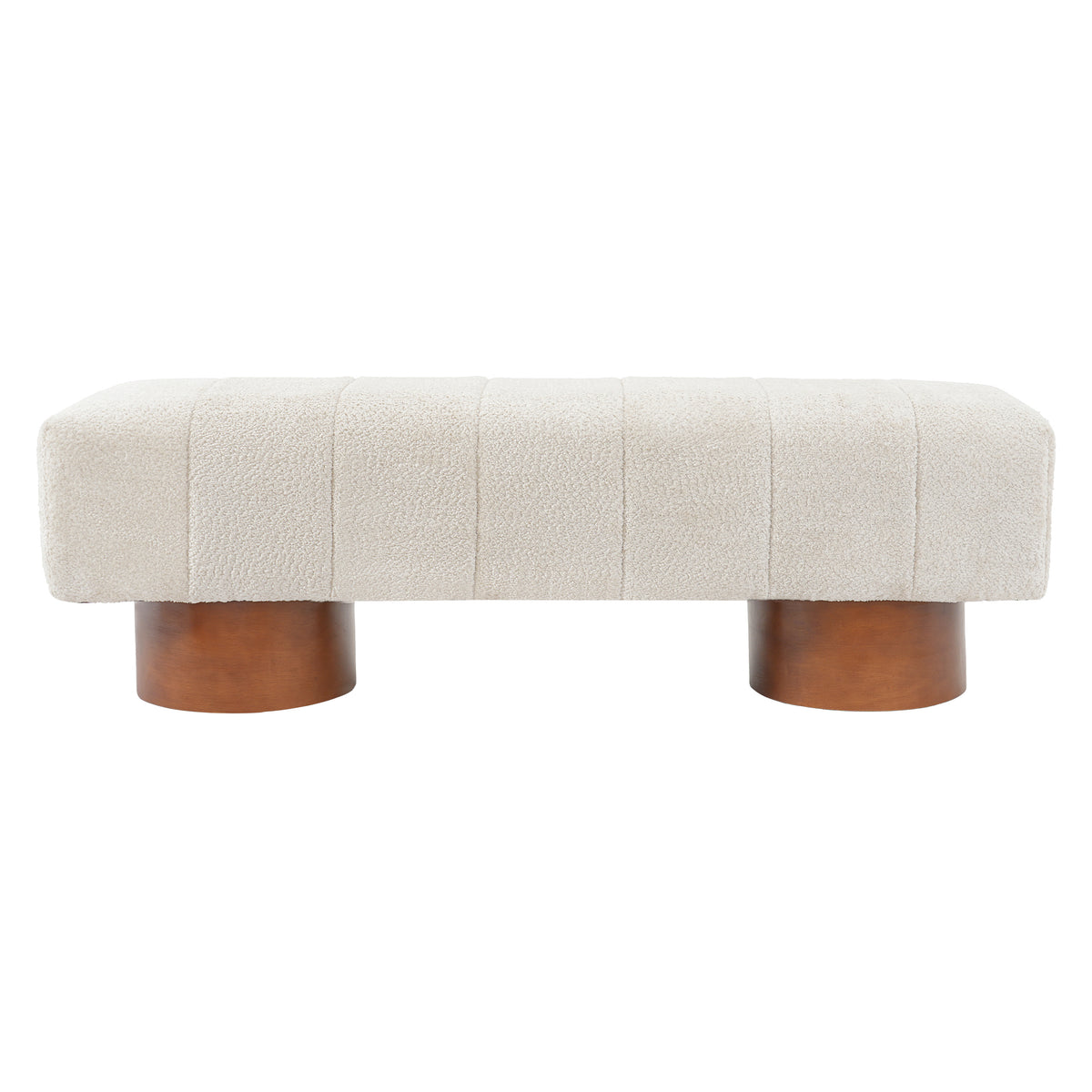 Beige Boucle Upholstered Indoor Dining Bench with Rubber & Plywood Frame, 61.02' L Modern Accent Bench, 250 lbs Capacity
