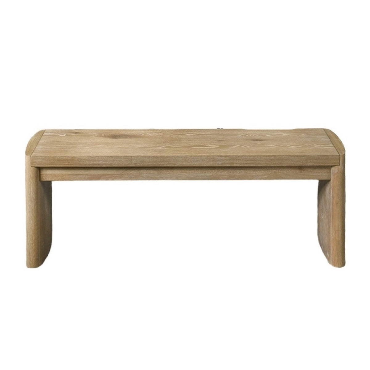 Upholstered Bench in Oak Finish with Soft Rounded Corners Contemporary Style for Dining Room