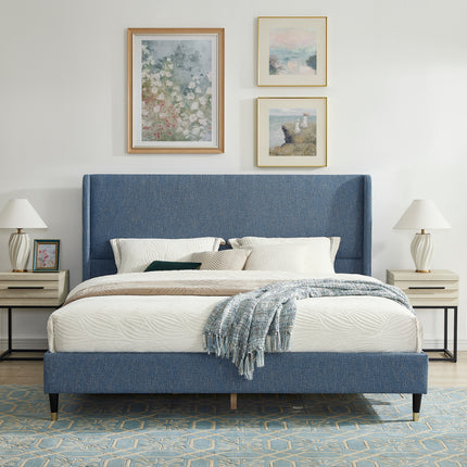 Arles 3-Piece Upholstered Bedroom Set, Wingback Platform Bed with Two Nightstands