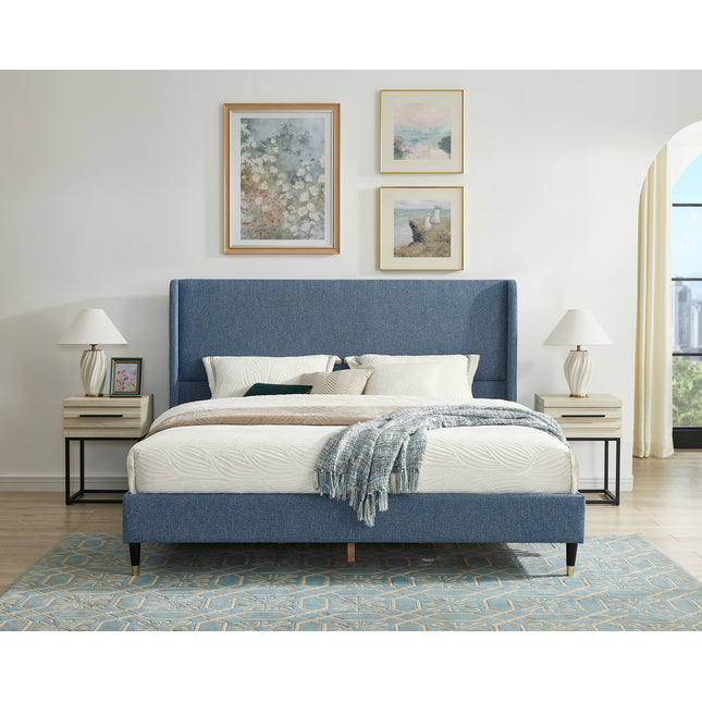 Arles 3-Piece Upholstered Bedroom Set, Wingback Platform Bed with Two Nightstands