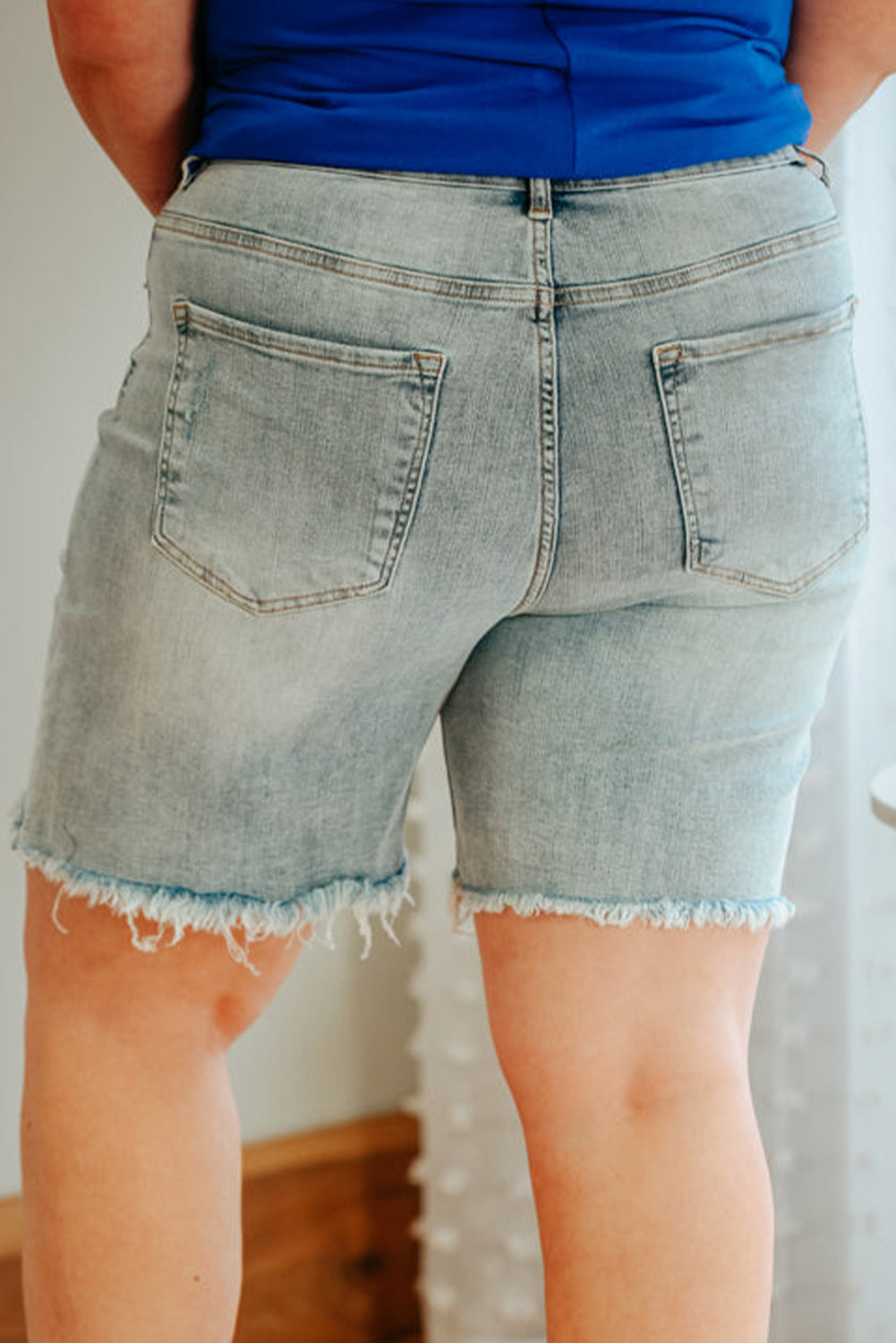 Light Blue Plus Size Distressed Rolled Hem Denim Shorts - Eloy Royal