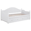 White Twin Daybed with Trundle: Modern Storage Bed in White Finish, Pine Wood and MDF Construction, 81.5 x 43 x 39 inches