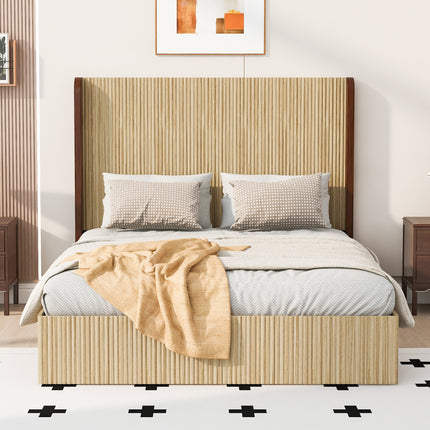 Queen Size serrated wooden platform bed frame with no spring bed board