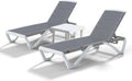 Patio Lounger Chair Outdoor, Pool Lounge Chairs Set of 2 with Table  Grey, Double-Layer Fabric