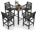 HDPE Adirondack Patio Table and Chairs Set of 5, Outdoor HDPE Patio Bar Set, All Weather Bar Chairs and Table Set for Patio, Garden, Backyard, Poolside, Black
