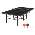 9ft Mid-Size Table Tennis Table Foldable & Portable Ping Pong Table Set for Indoor Games with Net, 2 Table Tennis Paddles and 3 Balls