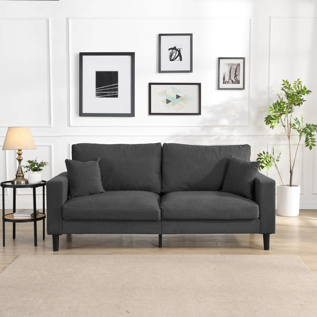 Modern Upholstered 74' High Resilience Three Seater Sofa, Dark Gray Corduroy with Wooden Frame - Eloy Royal