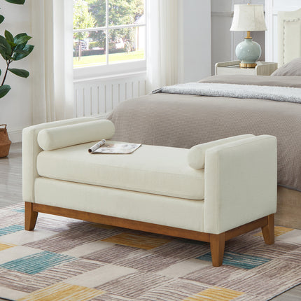 Large Upholstered Boucle Fabric Ottoman with Pillows,Comfort Padded Window Bench for Living Room,Entryway Bench-Beige