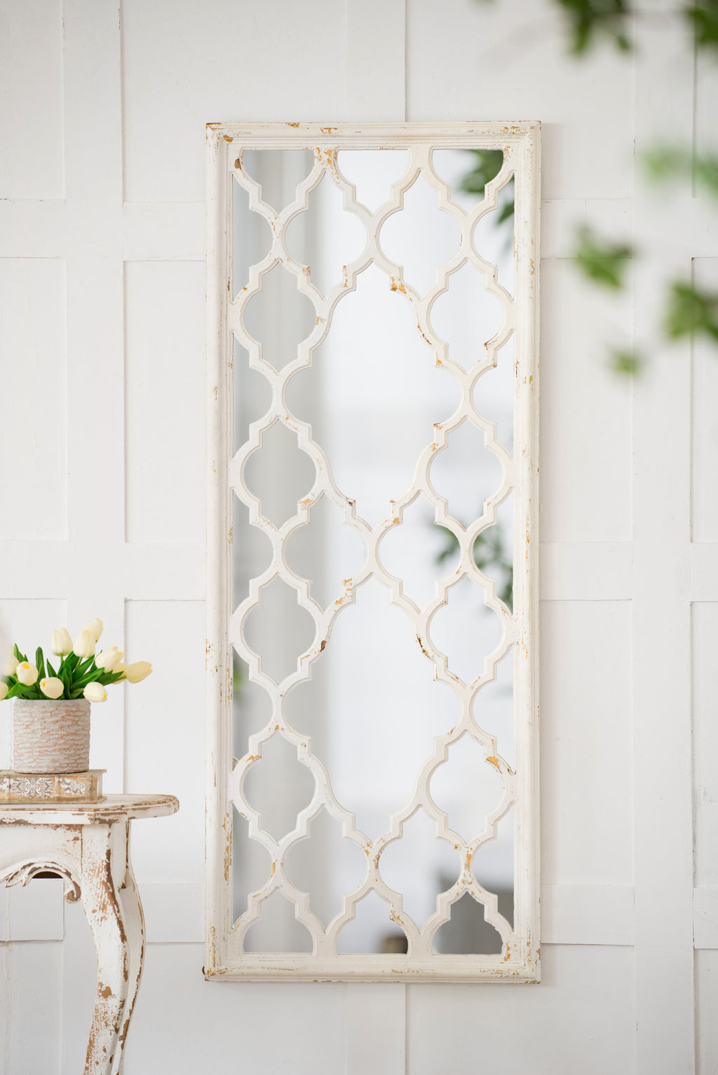 24' x 60' Distressed White Floor Mirror, Full Body Mirror for Bathroom Bedroom Living Room