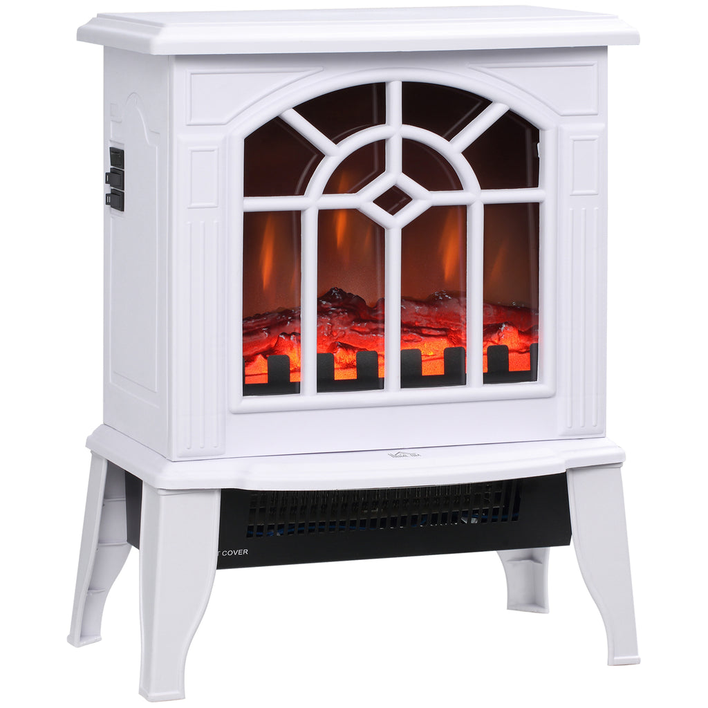 HOMCOM Electric Fireplace Stove, 18' Freestanding Fireplace Heater with Realistic Flame, Overheating Protection, Portable, 750W/1500W, White