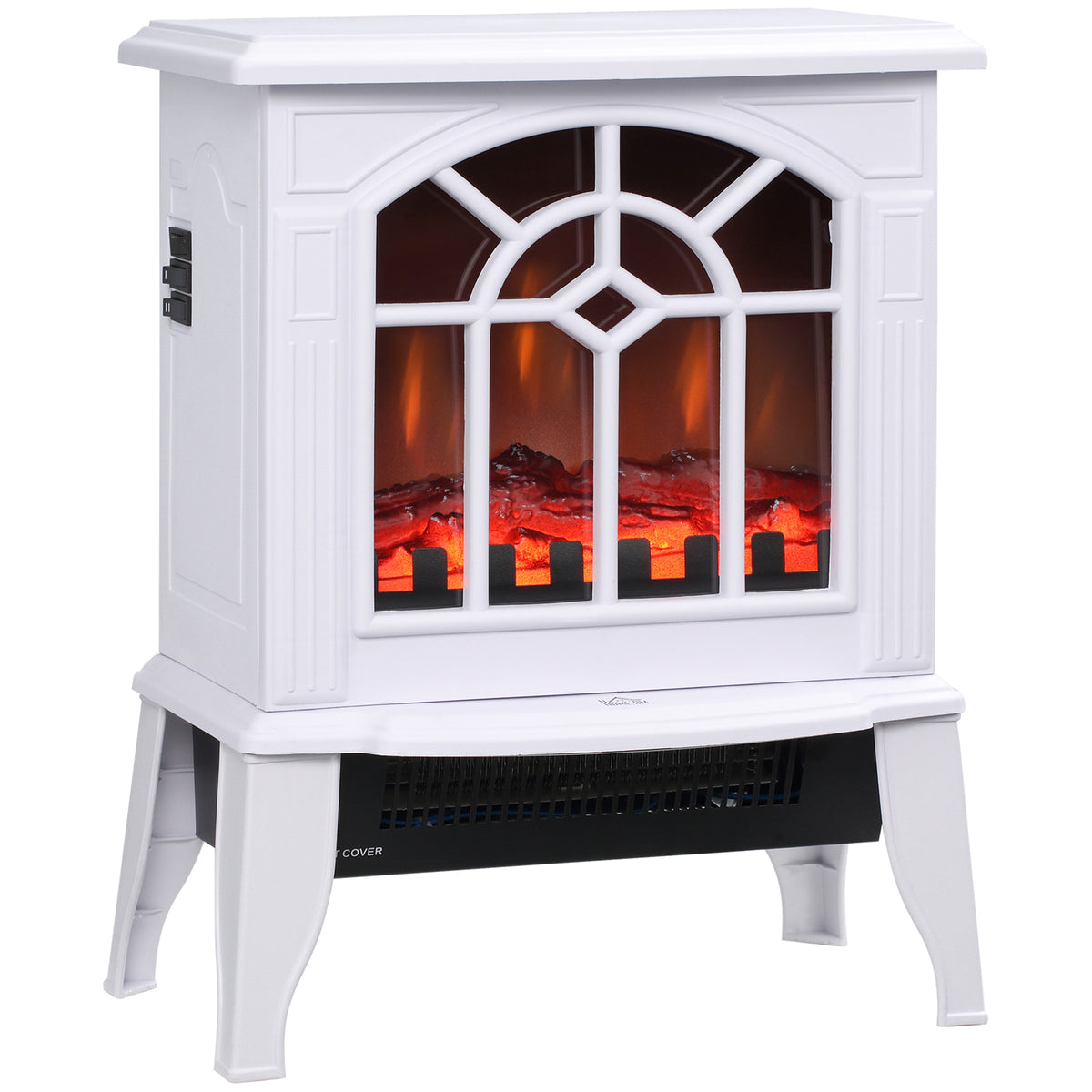 HOMCOM Electric Fireplace Stove, 18' Freestanding Fireplace Heater with Realistic Flame, Overheating Protection, Portable, 750W/1500W, White