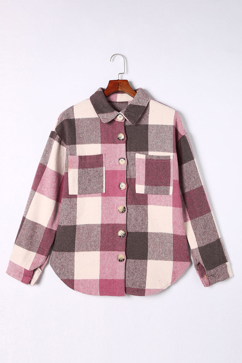 Grey Plaid Color Block Pockets Buttoned Shacket - Eloy Royal