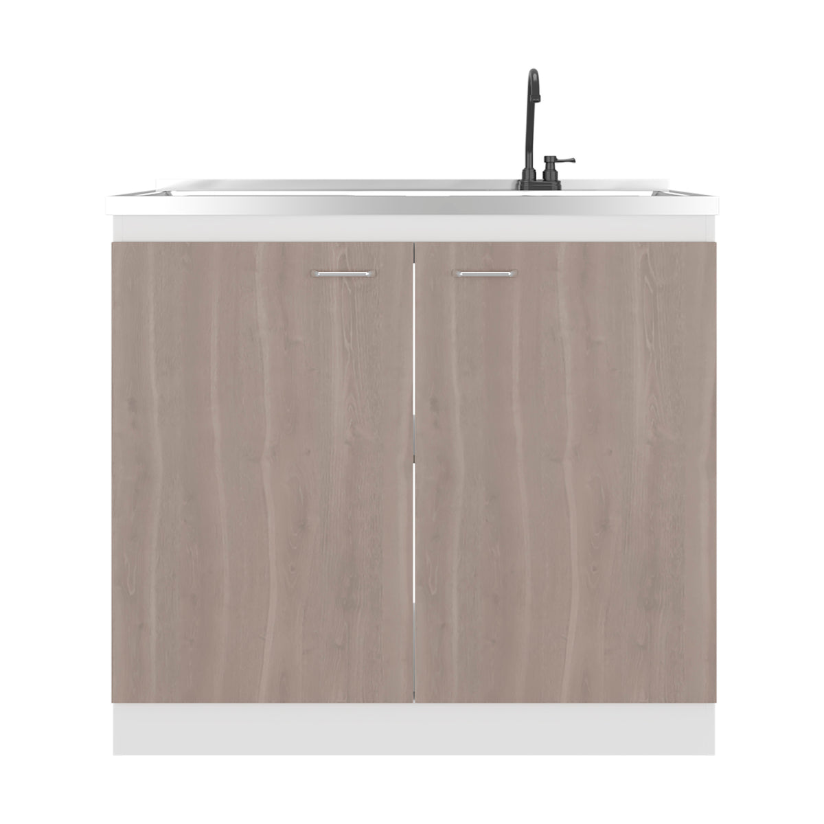 Extremo Kitchen Storage Cabinet with 2 Doors and 3 Shelves, White and Light Grey