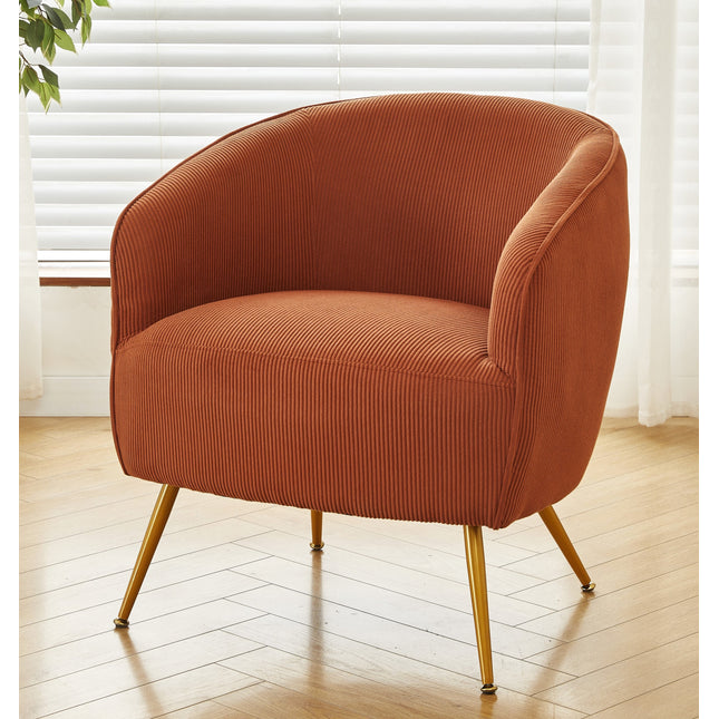 Corduroy Accent Chair with Gold Metal Legs, Modern Upholstered Armchair, Comfy Barrel Chair for Living Room Bedroom