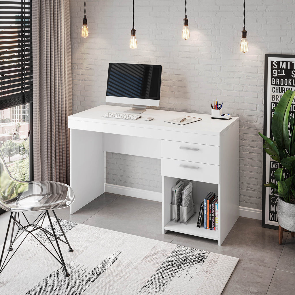 Home Office Workstation with Storage, White