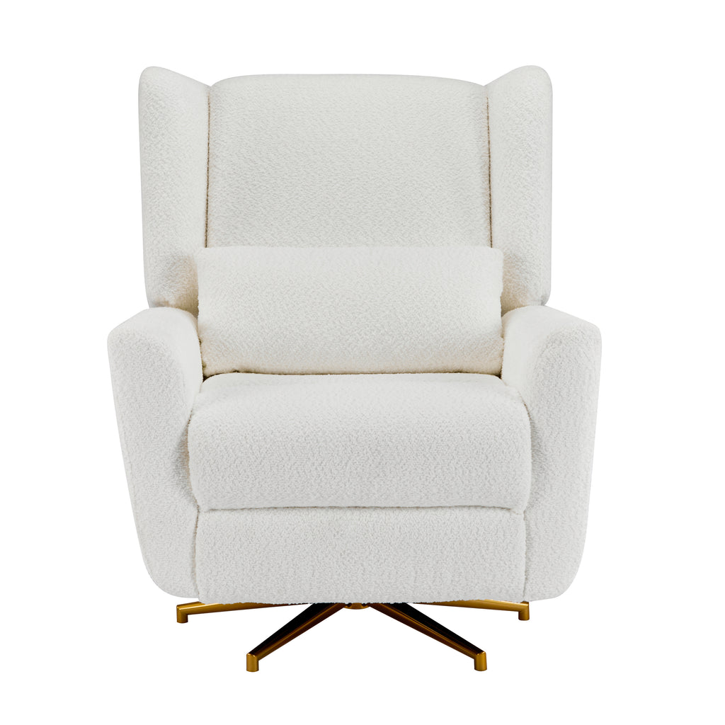 Power Recliner Chair Swivel,Boucle Upholstered 360° Swivel Recliner with gold 5 star base-Beige