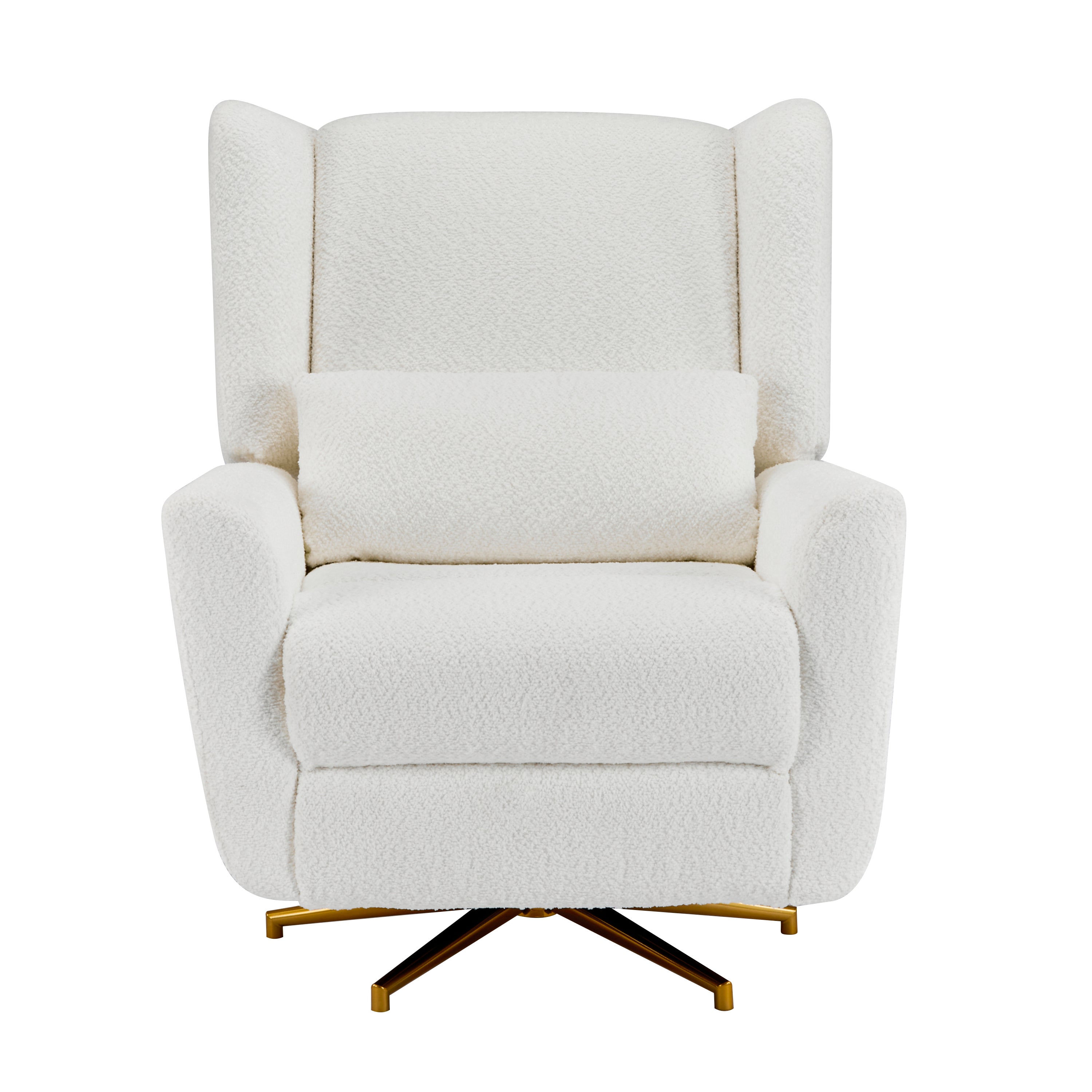 Power Recliner Chair Swivel,Boucle Upholstered 360° Swivel Recliner with gold 5 star base-Beige