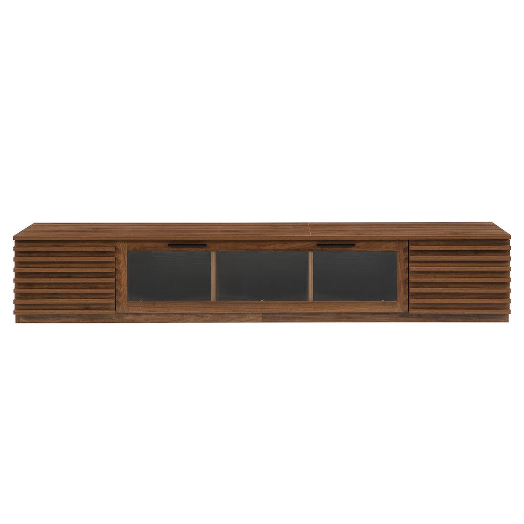 70-inch Modern TV Stand for TVs up to 80' with LED Lighting, Walnut MDF Finish, Soft-Closing Hinges, Cable Management