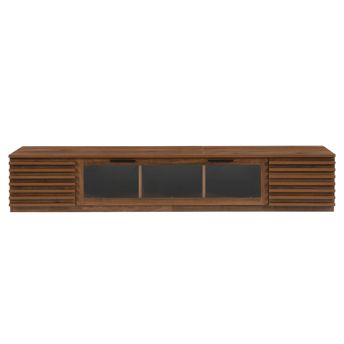 70-inch Modern TV Stand for TVs up to 80' with LED Lighting, Walnut MDF Finish, Soft-Closing Hinges, Cable Management