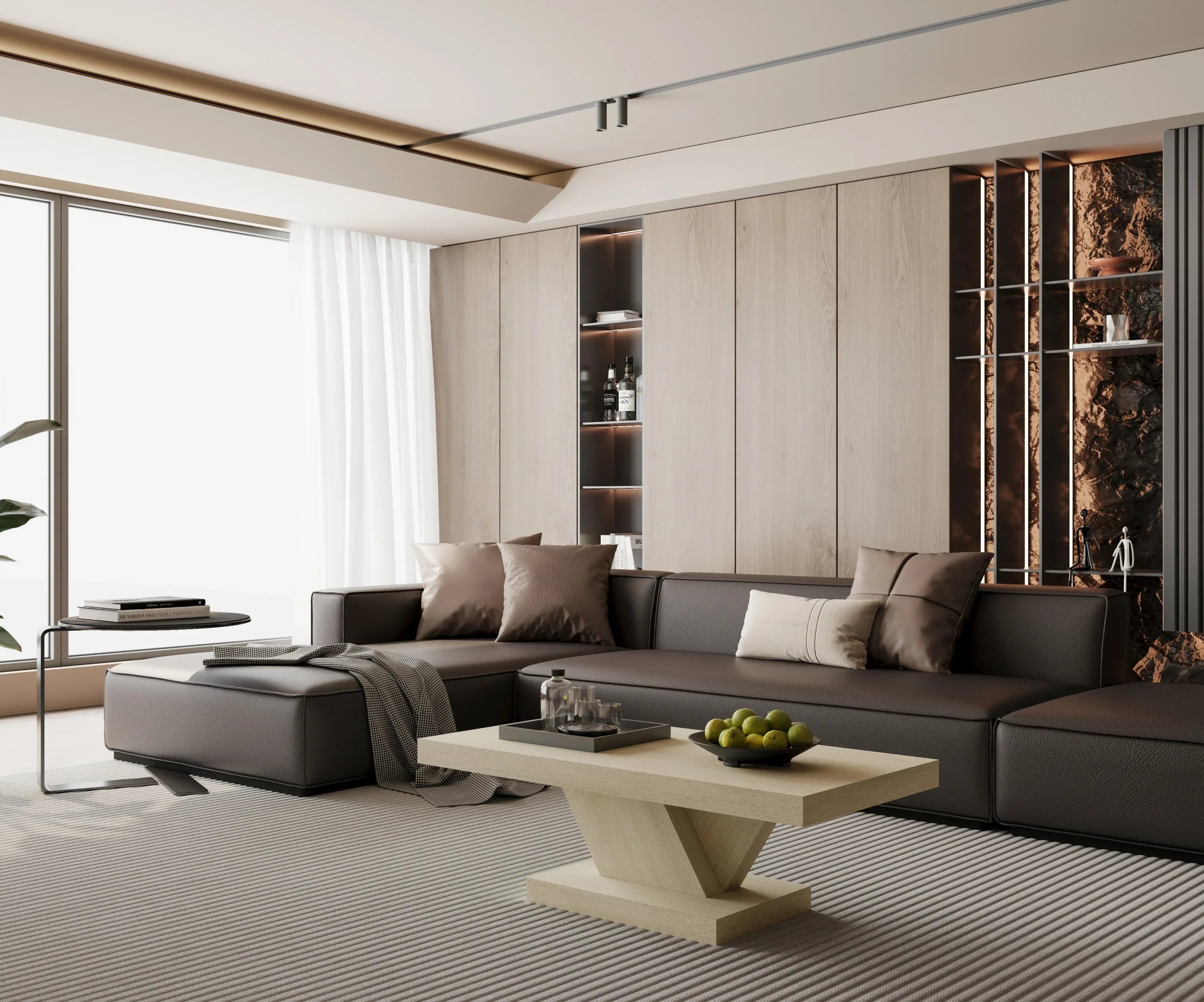 47' Modern Cross Leg Coffee Table, Sturdy X-Shape Design, Solid Wood Veneer, Large Living Room Center Table with Ample Storage Space, Oak Wash - Eloy Royal