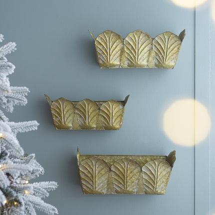Set of 3 Rustic Wall Metal Planter, L:21.7x8.7x8' M:21.3x8x7.7' S:18x7x7'