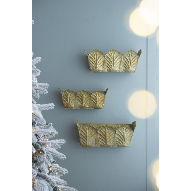 Set of 3 Rustic Wall Metal Planter, L:21.7x8.7x8' M:21.3x8x7.7' S:18x7x7'