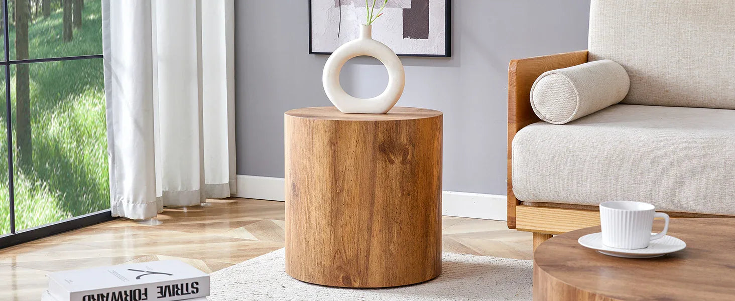 The cylindrical table with its patterned design can be easily integrated into a variety of interior styles, from coffee tables to small dining tables, workbenches or makeshift writing desks. - Eloy Royal